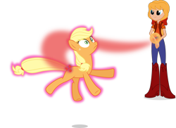 Size: 6183x4500 | Tagged: safe, artist:ambassad0r, applejack, megan williams, equestria girls, g1, absurd resolution, cutie mark theft, equestria girls-ified, evil megan, g1 to g4, generation leap, magic, simple background, transparent background, vector