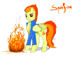 Size: 2618x2005 | Tagged: safe, artist:slim-shady, derpibooru import, spitfire, fire, solo, spitfiery, traditional art