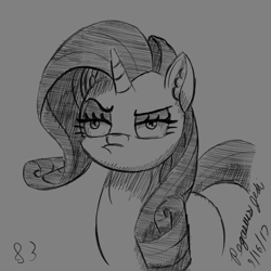 Size: 2000x2000 | Tagged: safe, artist:floofyfoxcomics, rarity, pony, unicorn, female, high res, mare, monochrome, sketch, solo, unamused