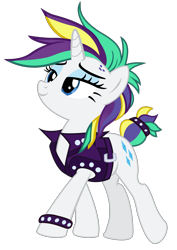 Size: 1530x2160 | Tagged: safe, artist:remcmaximus, rarity, pony, unicorn, it isn't the mane thing about you, alternate hairstyle, clothes, female, mare, raripunk, simple background, solo, transparent background, vector