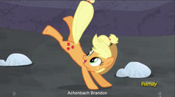 Size: 1281x712 | Tagged: safe, screencap, applejack, earth pony, pony, the cutie map, meme, youtube caption