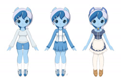 Size: 1800x1200 | Tagged: safe, artist:jdan-s, derpibooru import, minuette, anthro, animal ears, bell, bell collar, bow, cat bell, cat ears, clothes, collar, jacket, maid, pantyhose, pleated skirt, shoes, shorts, skirt, sneakers, socks, solo, sweater, waitress