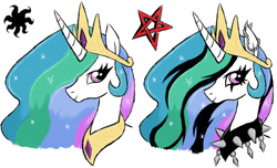 Size: 1224x746 | Tagged: safe, artist:emichaca, princess celestia, alicorn, pony, bust, female, jewelry, looking at you, mare, necklace, portrait, punklestia, simple background, white background