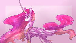 Size: 1024x587 | Tagged: safe, artist:dagger1142, princess celestia, alicorn, pony, crown, curved horn, female, jewelry, mare, regalia, solo