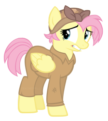 Size: 1795x2000 | Tagged: safe, artist:featherfell, fluttershy, pegasus, pony, the cutie re-mark, alternate hairstyle, alternate timeline, alternate universe, apocalypse fluttershy, clothes, crystal war timeline, female, headscarf, mare, overalls, scarf, simple background, solo, transparent background, vector, worried