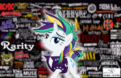 Size: 7000x4466 | Tagged: safe, rarity, pony, unicorn, it isn't the mane thing about you, absurd resolution, ac/dc, aerosmith, airbourne, alternate hairstyle, avenged sevenfold, beatsteaks, black sabbath, blink 182, bullet for my valentine, cheap trick (band), dad rock, daft punk, dead kennedys, def leppard, disturbed (band), fall out boy, female, foo fighters, green day, guns n roses, hard rock cafe, iron maiden, judas priest, kamelot, kiss (band), led zeppelin, linkin park, lynyrd skynyrd, mare, megadeth, metal, metallica, muse, nine inch nails, nirvana, panic! at the disco, pantera, placebo, puddle of mudd, punk, raripunk, rock, solo, sum 41, system of a down, the beatles, the clash, the cure, the doors, the kinks, the prodigy