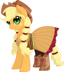 Size: 1183x1345 | Tagged: safe, artist:violentdreamsofmine, applejack, equestria girls, friendship through the ages, rainbow rocks, alternate hairstyle, clothes, country applejack, dress, hat, smiling, solo