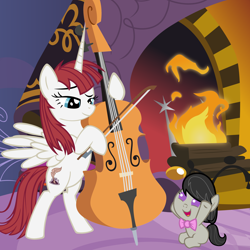 Size: 5400x5400 | Tagged: safe, artist:beavernator, octavia melody, oc, oc:fausticorn, earth pony, pony, absurd resolution, cello, filly, foal, lauren faust, musical instrument