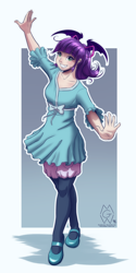 Size: 1500x3000 | Tagged: safe, artist:mykegreywolf, derpibooru import, oc, oc only, oc:high pitch, bat pony, human, bloomers, bow, clothes, dress, hair bow, humanized, humanized oc, mary janes, pantyhose, smiling, solo