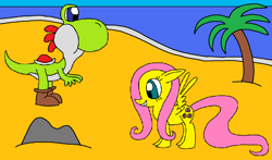 Size: 1024x602 | Tagged: safe, artist:killerbug2357, fluttershy, pegasus, pony, 1000 hours in ms paint, crossover, ms paint, super mario bros., yoshi, yoshi shy