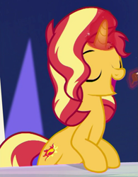 Size: 495x634 | Tagged: safe, screencap, sunset shimmer, pony, unicorn, better together, equestria girls, spring breakdown, cropped, cute, eyes closed, female, glowing horn, horn, magic, mare, open mouth, shimmerbetes, solo, telekinesis