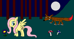 Size: 1024x544 | Tagged: safe, artist:killerbug2357, fluttershy, pegasus, pony, wolf, 1000 hours in ms paint, ms paint