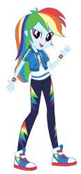 Size: 2054x4422 | Tagged: safe, artist:android95ec, derpibooru exclusive, derpibooru import, rainbow dash, better together, equestria girls, clothes, converse, cutie mark, female, open mouth, pants, pose, shirt, shoes, simple background, sneakers, solo, t-shirt, transparent background, vector, wristband