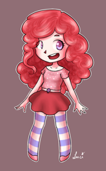 Size: 500x800 | Tagged: safe, artist:lantaniel, derpibooru import, pinkie pie, human, belt, clothes, cute, humanized, pantyhose, shoes, skirt, socks, solo, stockings, striped pantyhose, striped socks