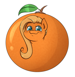 Size: 1024x1053 | Tagged: safe, artist:midnightpremiere, fluttershy, pegasus, pony, what about discord?, :3, flutterrange, food, inanimate tf, orange, orangified, shirt design, solo, transformation