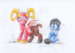 Size: 1000x710 | Tagged: safe, artist:stepandy, leo and satan, ponified, simple background, traditional art, white background