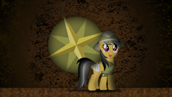 Size: 1920x1080 | Tagged: safe, artist:ewized, derpibooru import, daring do, bandage, cutie mark, dark, solo, vector, wallpaper