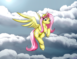 Size: 6600x5100 | Tagged: safe, artist:strachattack, fluttershy, pegasus, pony, absurd resolution, cloud, flying, solo