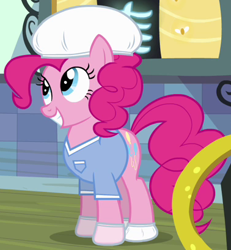 Size: 378x409 | Tagged: safe, screencap, pinkie pie, earth pony, pony, pinkie pride, clothes, gloves, hoof gloves, nurse, nurse outfit, nurse pie, outfit catalog, rubber gloves, solo