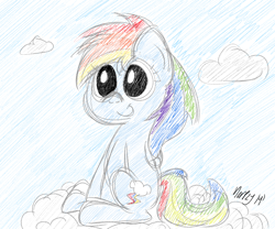 Size: 1200x1000 | Tagged: safe, artist:merpzy, derpibooru import, rainbow dash, pegasus, pony, cloud, sitting, sketch