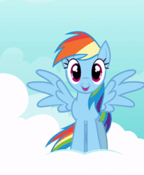 Size: 371x450 | Tagged: safe, artist:tridashie, derpibooru import, rainbow dash, pegasus, pony, animated, bobbing, cloud, cropped, cute, dancing, dashabetes, female, gif, i can't believe it's not hasbro studios, looking at you, mare, metronome, perfect loop, pony girl, show accurate, singing, solo, spread wings, sway, wings