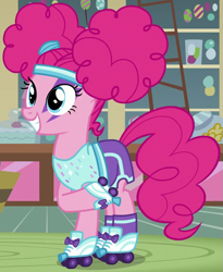 Size: 735x895 | Tagged: safe, screencap, pinkie pie, earth pony, pony, scare master, clothes, costume, cropped, face paint, outfit catalog, pinkie puffs, roller skates, solo
