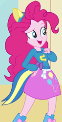 Size: 443x873 | Tagged: safe, screencap, pinkie pie, equestria girls, balloon, boots, clothes, high heel boots, outfit catalog, skirt, solo, wondercolts, wondercolts uniform