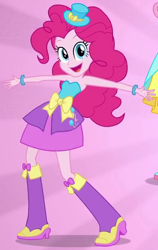 Size: 388x613 | Tagged: safe, screencap, pinkie pie, equestria girls, balloon, boots, bracelet, clothes, dress, fall formal outfits, hat, high heel boots, jewelry, outfit catalog, skirt, solo, top hat