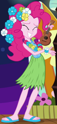 Size: 366x799 | Tagged: safe, screencap, pinkie pie, equestria girls, rainbow rocks, clothes, cute, diapinkes, feet, flower, flower in hair, flower necklace, grass skirt, hula, hulapie, lei, outfit catalog, sandals, skirt, solo, ukulele