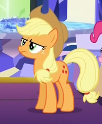 Size: 396x480 | Tagged: safe, screencap, applejack, pinkie pie, earth pony, pony, castle sweet castle, applejack is not amused, reaction image, unamused