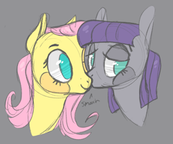 Size: 1214x1008 | Tagged: safe, artist:jellybeanbullet, fluttershy, maud pie, pegasus, pony, female, kiss on the cheek, kissing, lesbian, maudshy, shipping, simple background