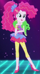 Size: 467x860 | Tagged: safe, screencap, gummy, pinkie pie, equestria girls, friendship through the ages, rainbow rocks, clothes, high heels, new wave pinkie, outfit catalog, plushie, skirt, solo