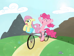 Size: 1920x1440 | Tagged: safe, artist:mcsadat, fluttershy, pinkie pie, earth pony, pegasus, pony, bicycle, ride to conquer cancer