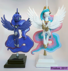 Size: 1838x1932 | Tagged: safe, artist:prodius, princess celestia, princess luna, alicorn, pony, craft, duo, flying, irl, photo, royal sisters, sculpture, show accurate, traditional art