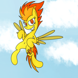 Size: 1024x1024 | Tagged: safe, artist:mr. rottson, derpibooru import, spitfire, belly button, cloud, cloudy, flying