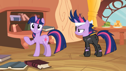 Size: 1365x768 | Tagged: safe, derpibooru import, screencap, twilight sparkle, unicorn twilight, pony, unicorn, it's about time, eyepatch, female, future twilight, mare, self ponidox, solo, twolight