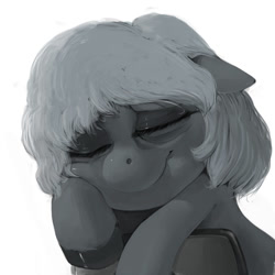 Size: 1000x1000 | Tagged: safe, artist:kevinsano, derpibooru import, oc, oc only, oc:sleepyhead, pony, eyes closed, floppy ears, grayscale, monochrome, simple background, sleeping, smiling, solo, white background