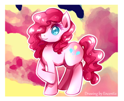 Size: 930x763 | Tagged: safe, artist:encentix, pinkie pie, earth pony, pony, female, mare, pink coat, pink mane, simple background, solo