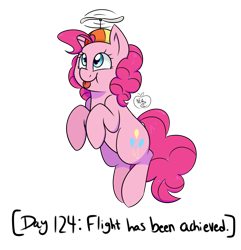 Size: 1280x1327 | Tagged: safe, artist:notenoughapples, pinkie pie, earth pony, pony, flying, hat, propeller hat, simple background, solo, tongue out, transparent background