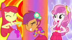 Size: 1920x1080 | Tagged: safe, artist:bigccv, artist:montanaferrin, artist:mr-kennedy92, artist:rose5tar, derpibooru import, apple bloom, scootaloo, sweetie belle, equestria girls, cutie mark crusaders, dancing, vector, wallpaper