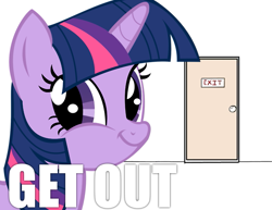 Size: 599x463 | Tagged: safe, artist:kryptonpony, derpibooru import, edit, twilight sparkle, faic, get out, smirk, solo, twiface, wrong neighborhood