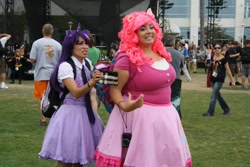 Size: 960x640 | Tagged: artist needed, safe, derpibooru import, pinkie pie, twilight sparkle, human, 2012, convention, cosplay, irl, irl human, necktie, photo, san diego comic con