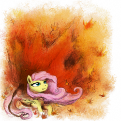 Size: 800x800 | Tagged: safe, artist:hewison, fluttershy, pegasus, pony, female, leaves, mare, solo