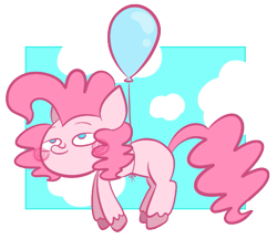 Size: 625x539 | Tagged: safe, artist:typhwosion, pinkie pie, earth pony, pony, balloon, blushing, cartoon physics, cloud, floating, flying, simple background, solo, then watch her balloons lift her up to the sky, transparent background