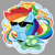 Size: 1440x1440 | Tagged: safe, artist:batonya12561, derpibooru import, part of a set, rainbow dash, tank, pegasus, pony, tortoise, chest fluff, chibi, cute, dashabetes, duo, ear fluff, rainbow, sun, sunglasses, trophy