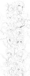 Size: 1701x4252 | Tagged: safe, artist:loyaldis, applejack, fluttershy, pinkie pie, rainbow dash, rarity, twilight sparkle, twilight sparkle (alicorn), alicorn, equestria girls, monochrome, sketch