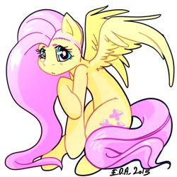 Size: 2100x2100 | Tagged: safe, artist:deadlionofinsanity, fluttershy, pegasus, pony, looking at you, shy, simple background, sitting, solo, spread wings, transparent background