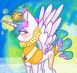 Size: 788x748 | Tagged: safe, artist:ideekai, princess celestia, alicorn, pony, alternate hairstyle, clothes, collar, crown, dress, elizabethan, female, jewelry, mare, necklace, regal, regalia, ruff (clothing), solo