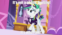 Size: 1920x1080 | Tagged: safe, edit, edited screencap, screencap, rarity, pony, unicorn, it isn't the mane thing about you, alternate hairstyle, caption, female, image macro, it's a phase, it's not a phase, mare, meme, mohawk, raripunk, solo