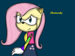 Size: 848x640 | Tagged: safe, artist:pinkheadphones12, fluttershy, anthro, solo, sonic the hedgehog (series), sonicified